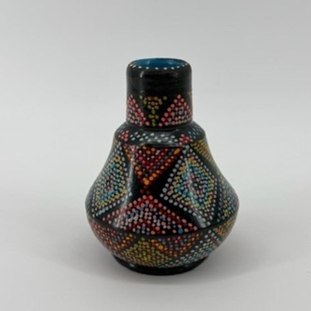 Hand Painted Pointillism Ceramic Bud Vase Black Geometric Dot Art‎ 4.25in